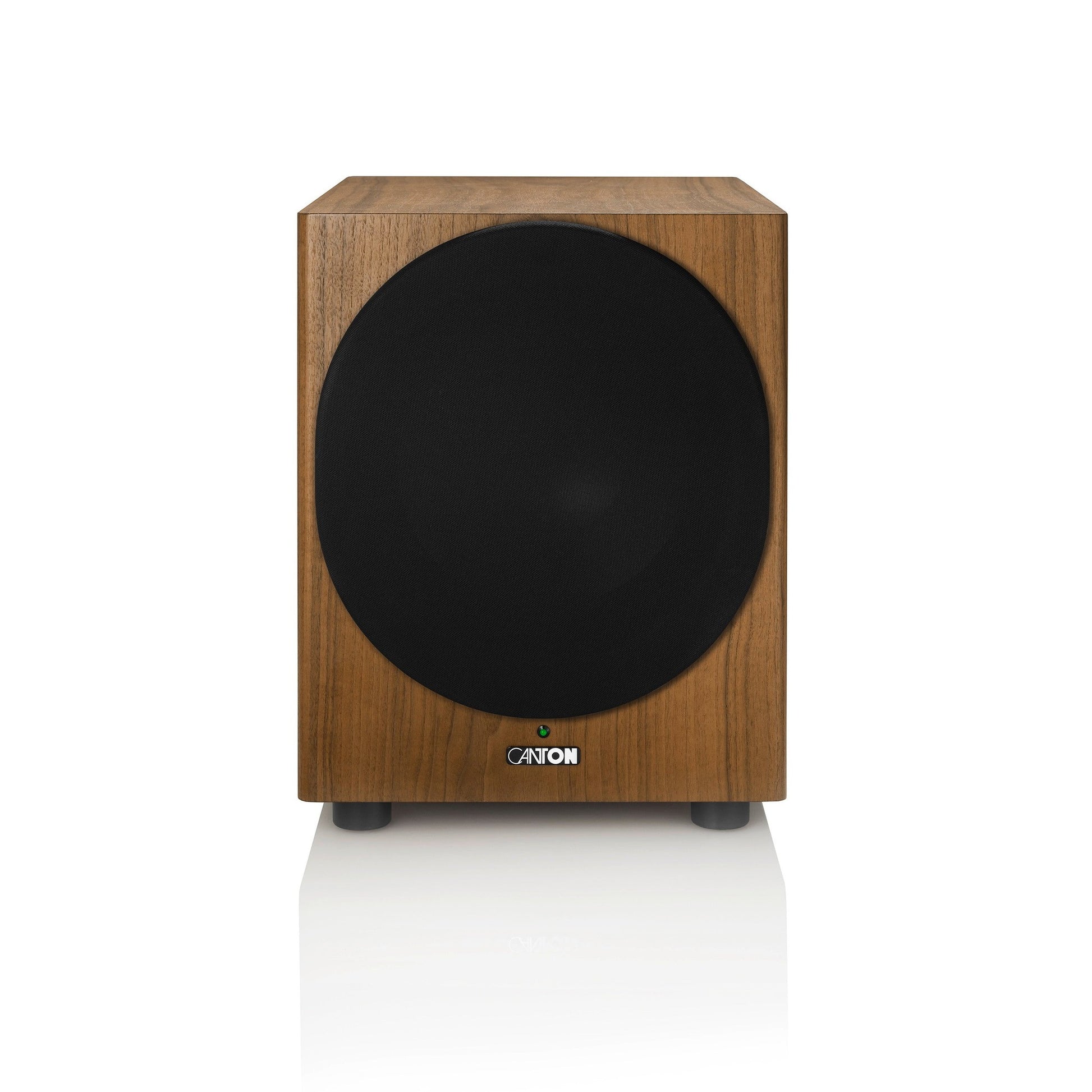 Canton Townus Sub 12 Aktiv-Subwoofer Nussbaum Frontansicht mit magnetischer Stoffabdeckung