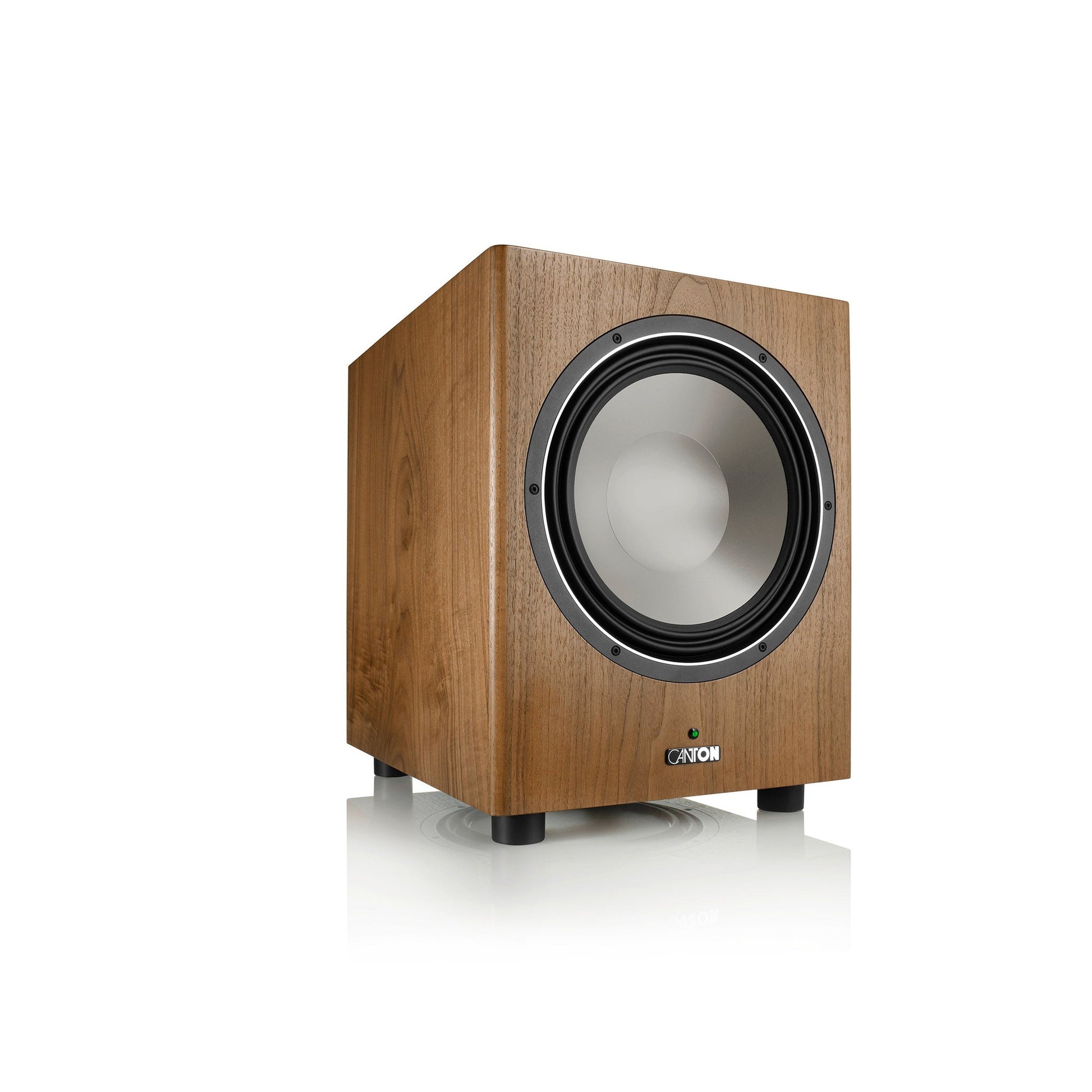 Canton Townus Sub 12 Aktiv-Subwoofer Nussbaum Schrägansicht von vorn seitlich ohne Abdeckung