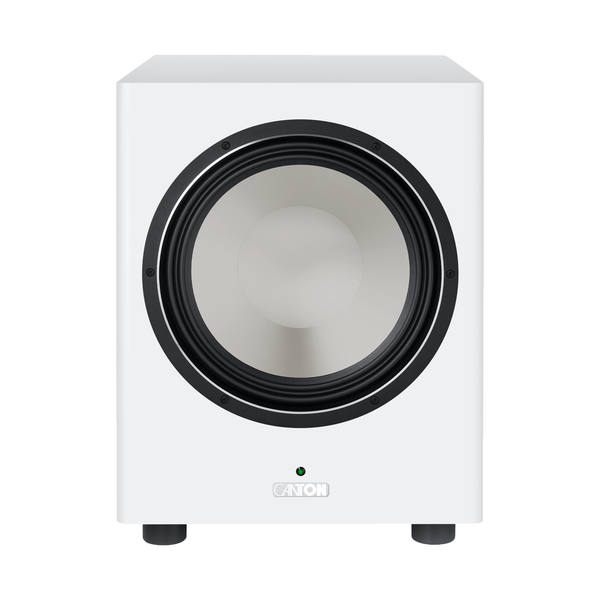 Canton Townus Sub 12 Aktiv-Subwoofer Weiss Frontansicht ohne Abdeckung mit sichtbarem Tieftonchassis