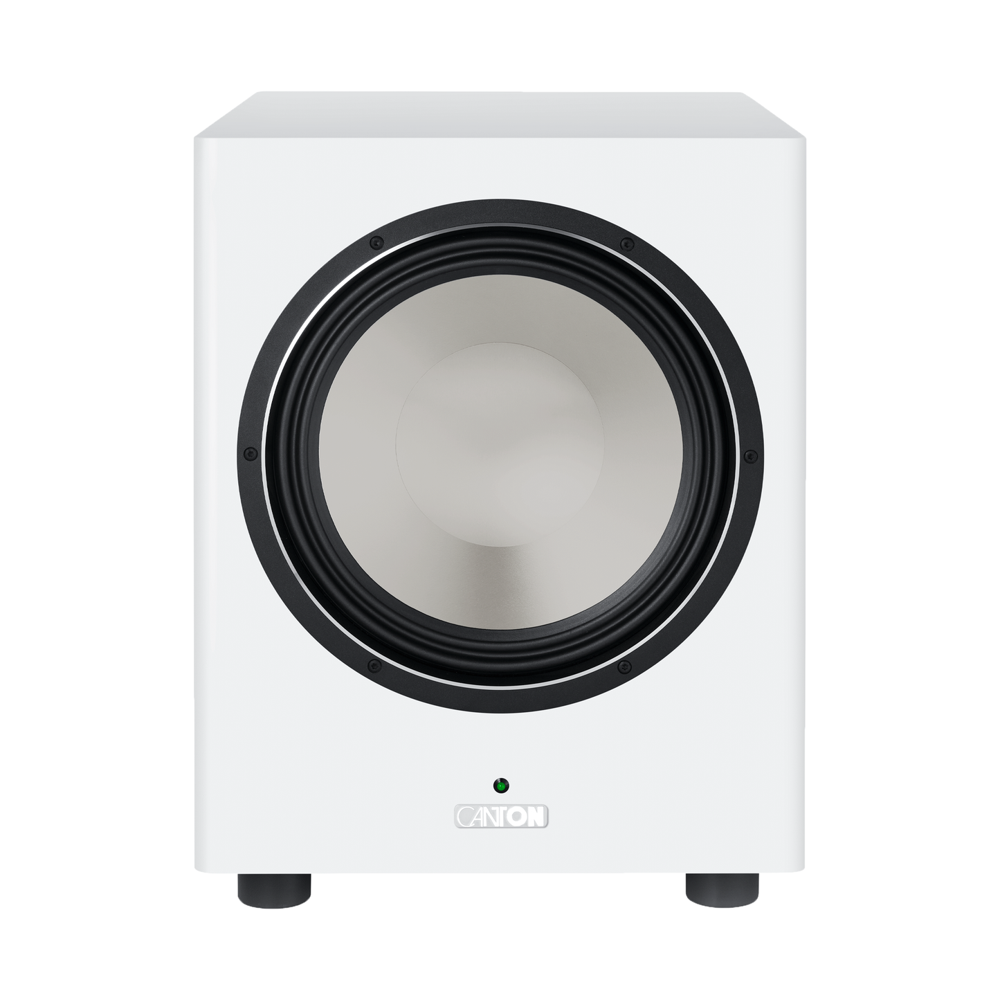 Canton Townus Sub 12 Aktiv-Subwoofer Weiss Frontansicht ohne Abdeckung mit sichtbarem Tieftonchassis