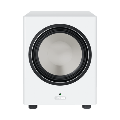 Canton Townus Sub 12 Aktiv-Subwoofer Weiss Frontansicht ohne Abdeckung mit sichtbarem Tieftonchassis