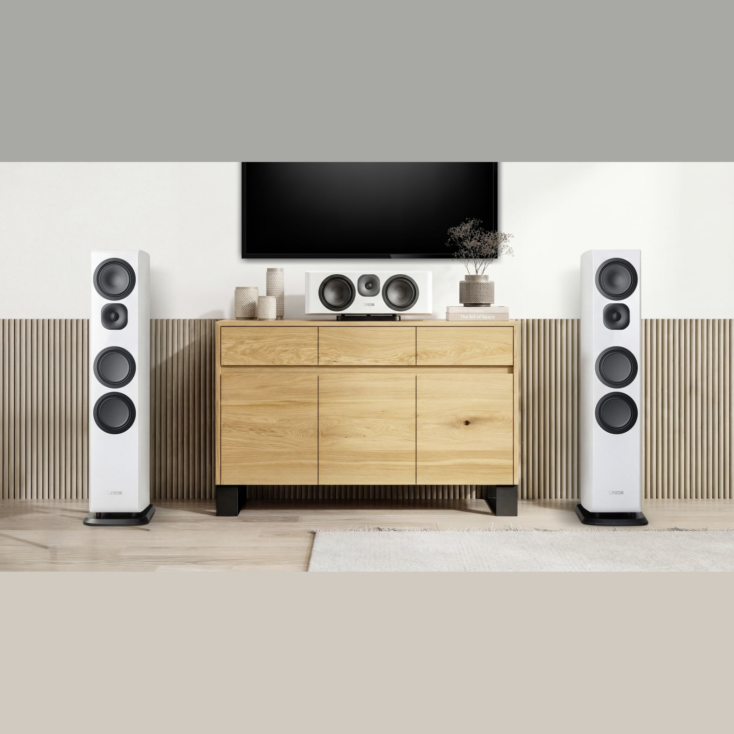 Canton Vento 51 Center-Lautsprecher Weiss Lifestyle im Heimkino mit Fernseher und Standlautsprechern