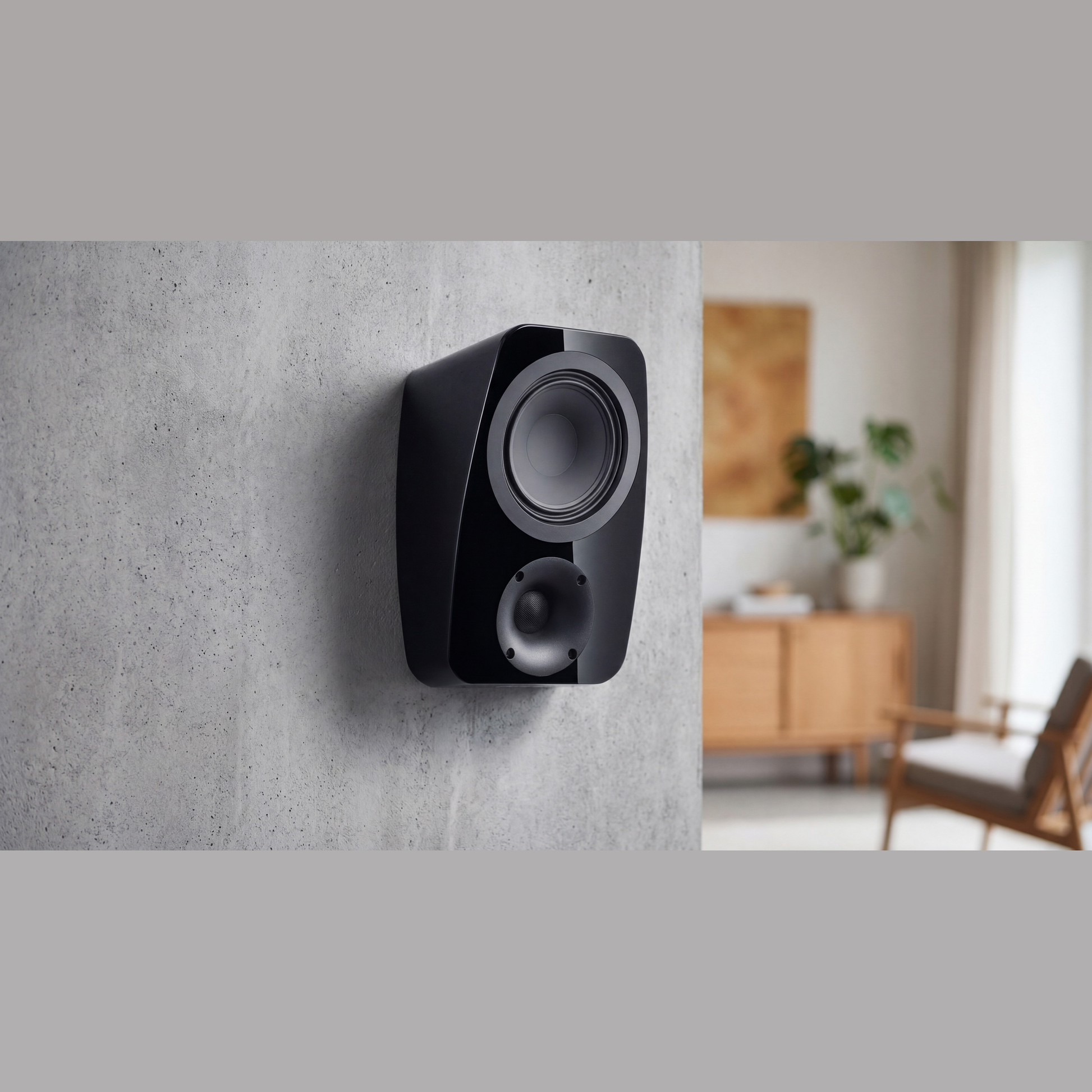 Canton Vento AR 1 Atmos-Lautsprecher Schwarz Lifestyle an einer Betonwand montiert