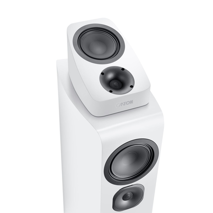 Canton Vento AR 1 Atmos-Lautsprecher Weiss Setansicht auf einem Vento Standlautsprecher