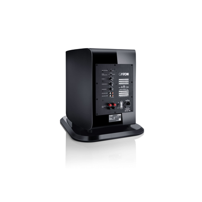 Canton Vento Sub 1 Aktiv-Subwoofer Anschlussfeld mit Cinch-Ein- und -Ausgang sowie Phasen- und Pegelregler