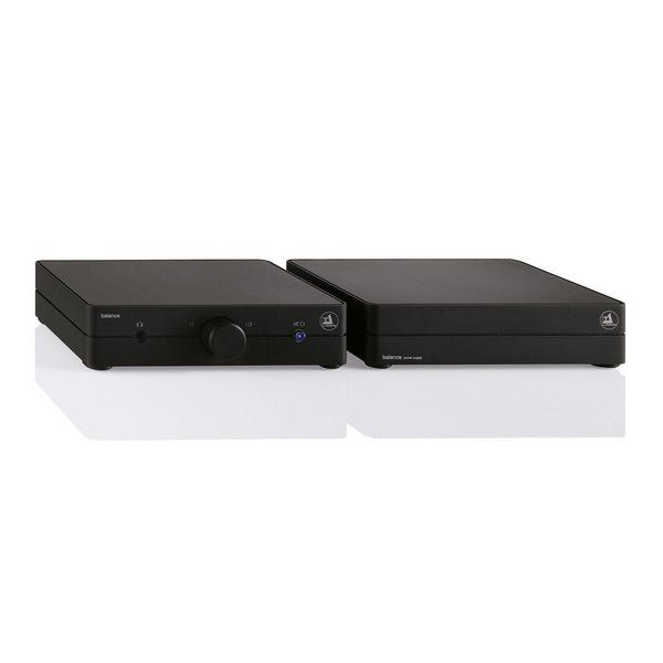 Clearaudio Balance V2 Phono-Vorverstärker Schwarz Frontansicht mit separatem Netzteil