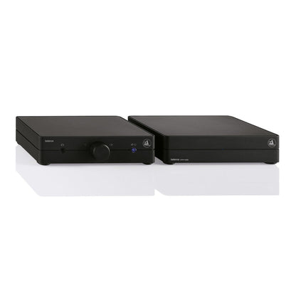 Clearaudio Balance V2 Phono-Vorverstärker Schwarz Frontansicht mit separatem Netzteil
