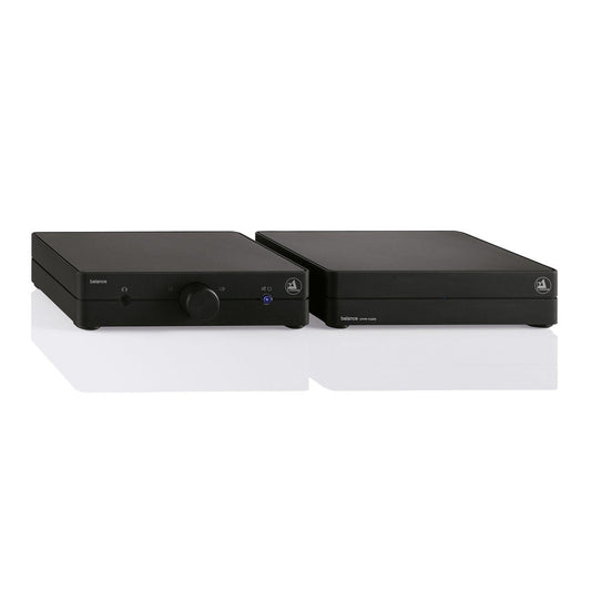 Clearaudio Balance V2 Phono-Vorverstärker Schwarz Frontansicht mit separatem Netzteil