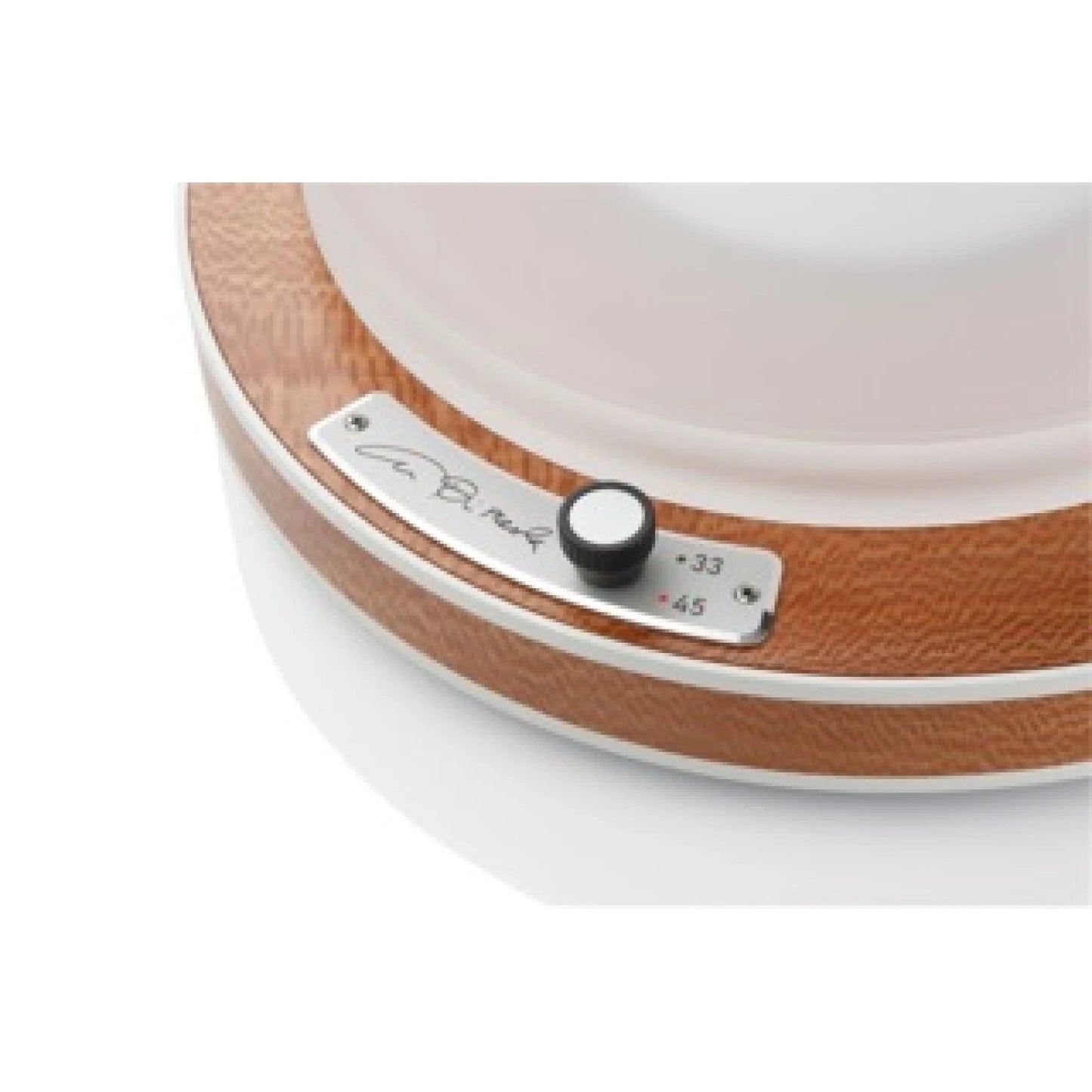 Clearaudio Celebrity Al Di Meola Plattenspieler Detailansicht Drehzahlwahl 33/45 mit Signaturplakette