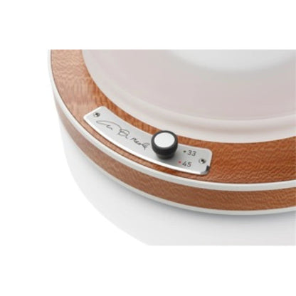 Clearaudio Celebrity Al Di Meola Plattenspieler Detailansicht Drehzahlwahl 33/45 mit Signaturplakette