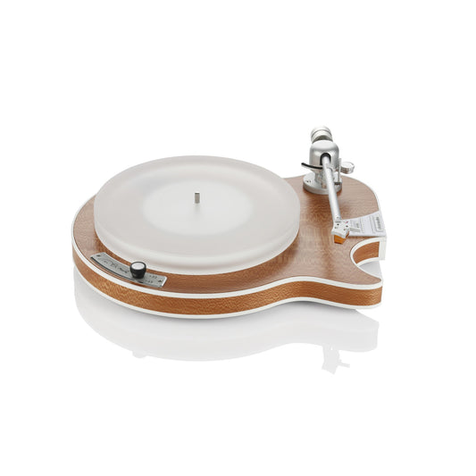 Clearaudio Celebrity Al Di Meola Plattenspieler Frontansicht mit Acrylplattenteller und Tonarm, Holz