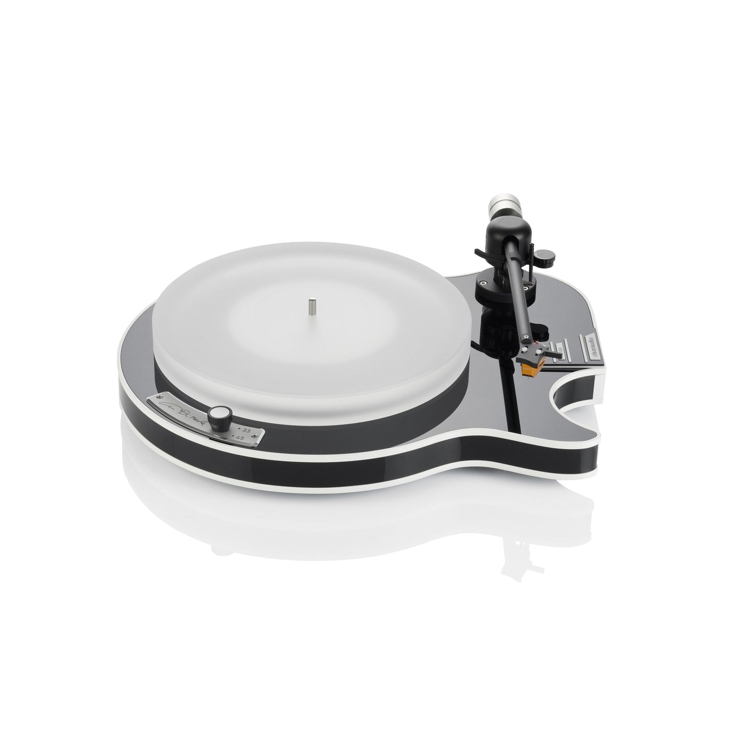 Clearaudio Celebrity Al Di Meola Plattenspieler Frontansicht mit Acrylplattenteller und Tonarm, Schwarz
