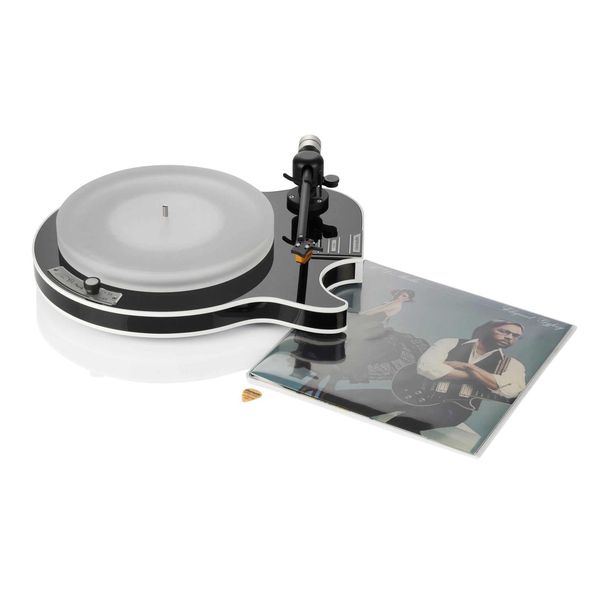 Clearaudio Celebrity Al Di Meola Plattenspieler Setansicht mit Schallplattencover, Schwarz