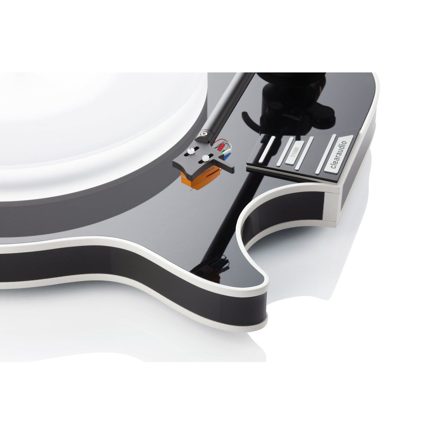 Clearaudio Celebrity Al Di Meola Plattenspieler Detailansicht Tonarmauflage und Tonabnehmer, Schwarz