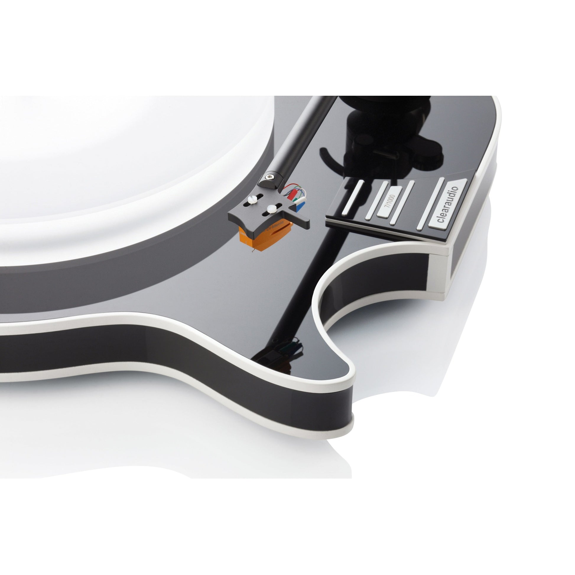 Clearaudio Celebrity Al Di Meola Plattenspieler Detailansicht Tonarmauflage und Tonabnehmer, Schwarz