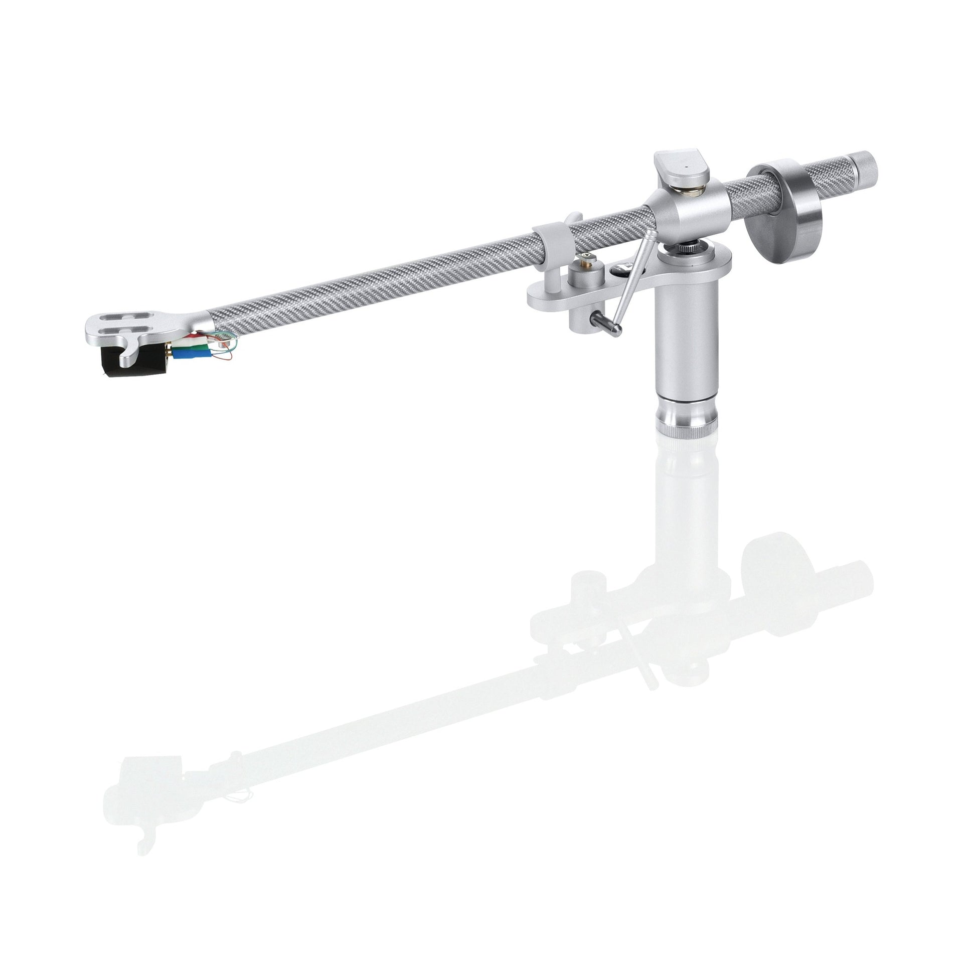 Clearaudio Clarify 9-Zoll-Tonarm Seitenansicht mit Armrohr, Gegengewicht und Headshell