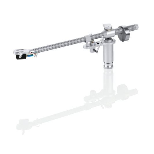Clearaudio Clarify 9-Zoll-Tonarm Seitenansicht mit Armrohr, Gegengewicht und Headshell