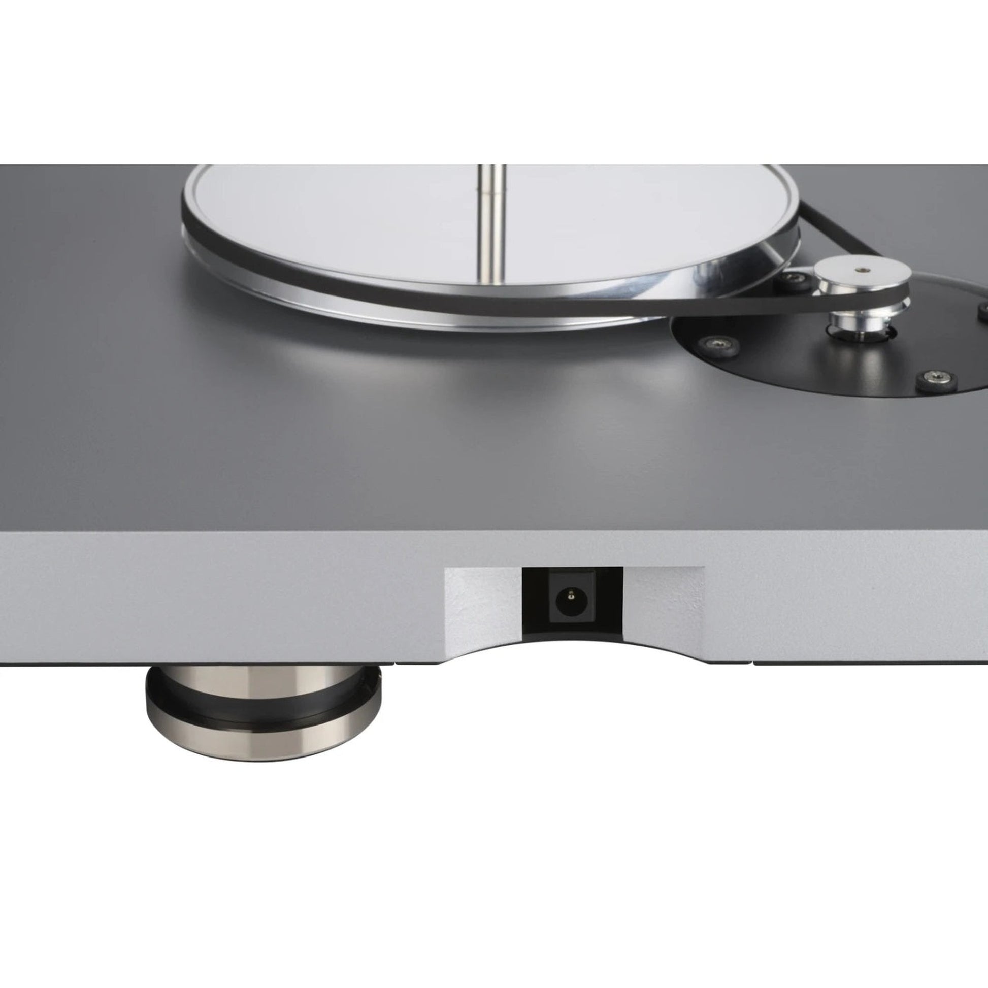Clearaudio compass Plattenspieler Anschlussfeld mit DC-Netzbuchse und Gerätefuss, Silber