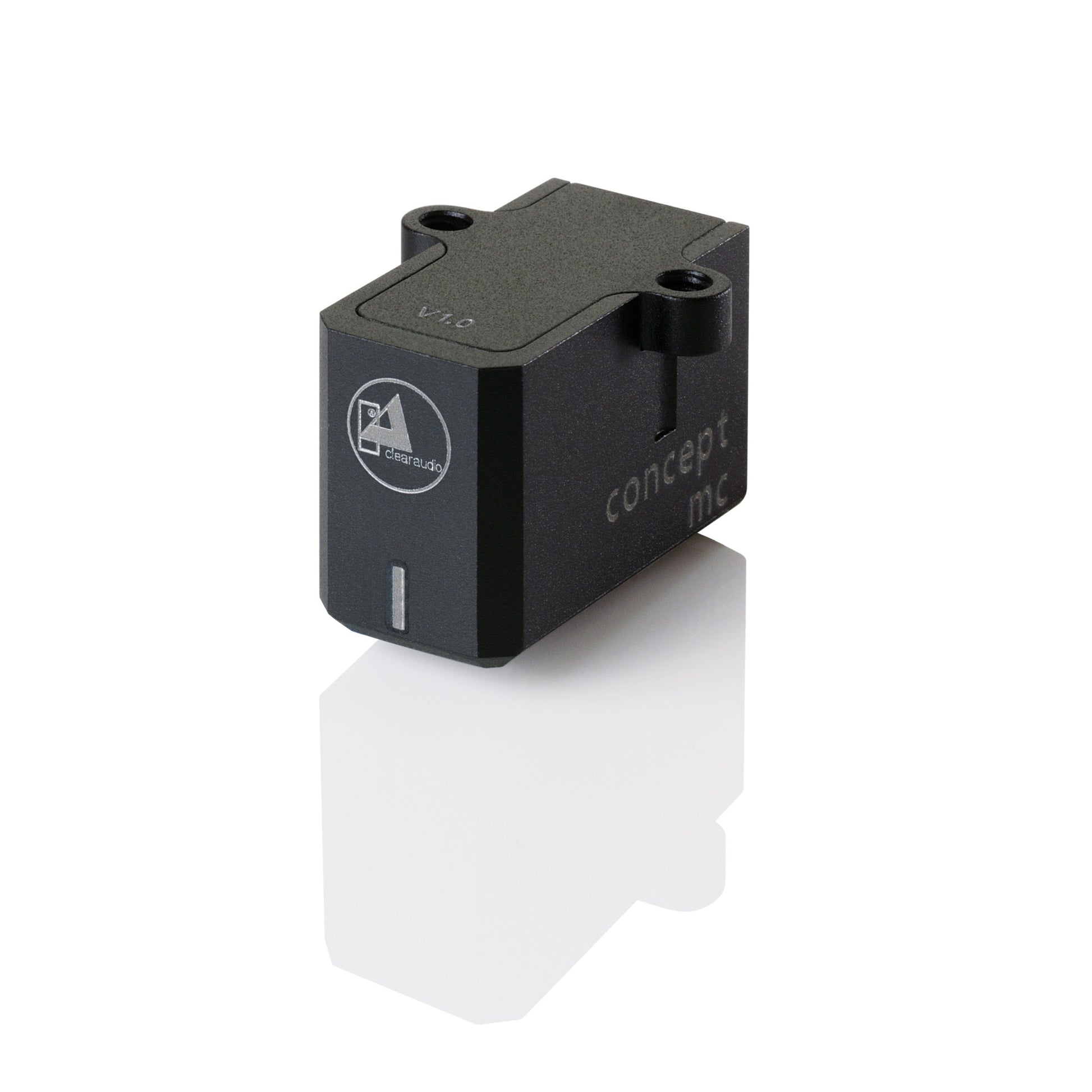 Clearaudio Concept MC Moving-Coil-Tonabnehmer Schwarz Schrägansicht, Aluminiumgehäuse mit Nadelträger