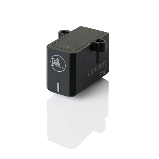 Clearaudio Concept MC Moving-Coil-Tonabnehmer Schwarz Schrägansicht, Aluminiumgehäuse mit Nadelträger