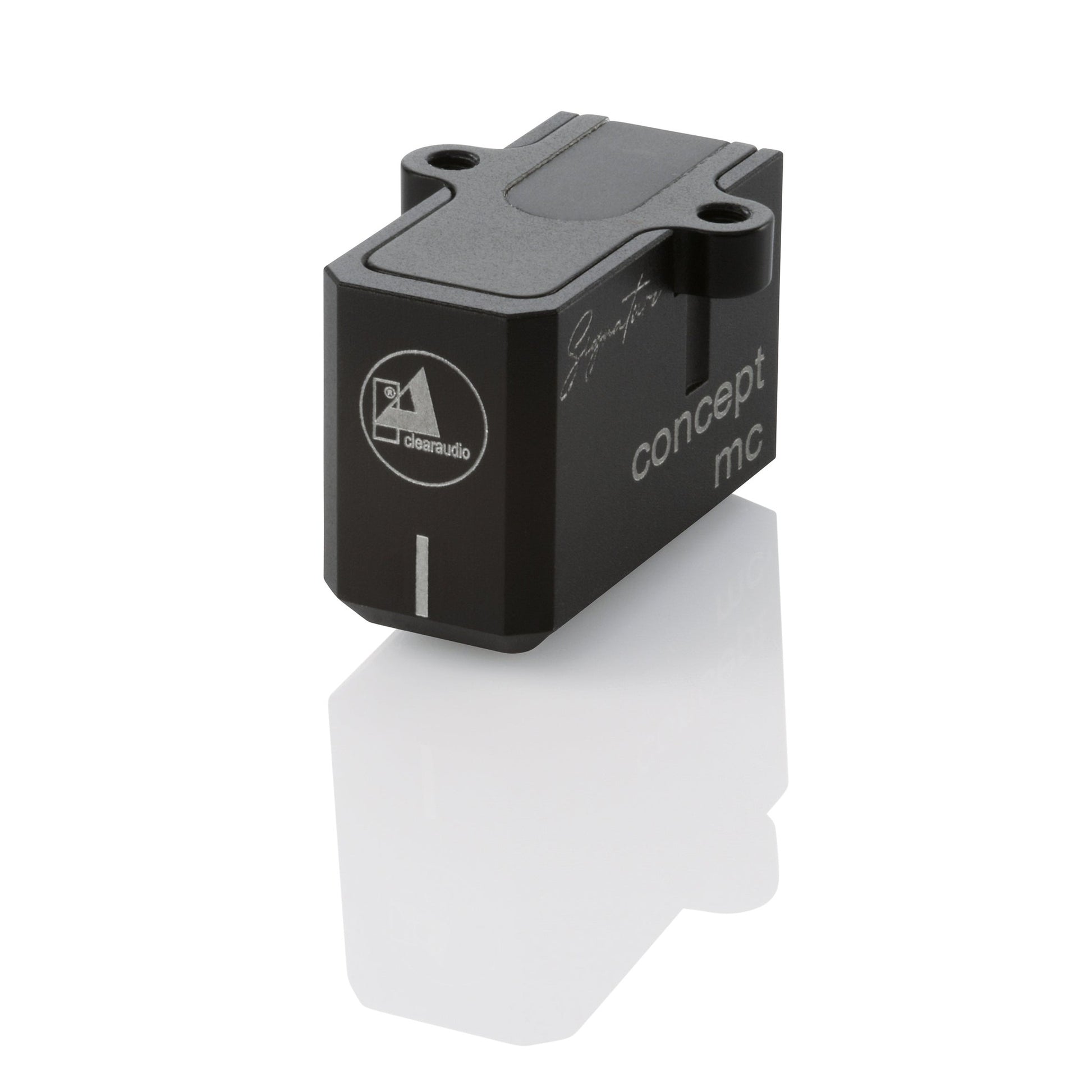 Clearaudio Concept MC Signature Moving-Coil-Tonabnehmer Schwarz Schrägansicht mit Signature-Gravur