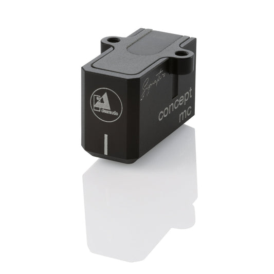 Clearaudio Concept MC Signature Moving-Coil-Tonabnehmer Schwarz Schrägansicht mit Signature-Gravur