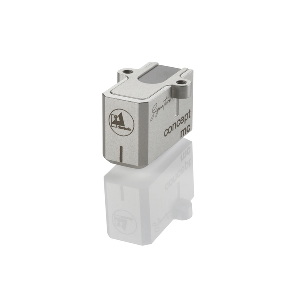 Clearaudio Concept MC Signature Moving-Coil-Tonabnehmer Silber Schrägansicht mit Signature-Gravur