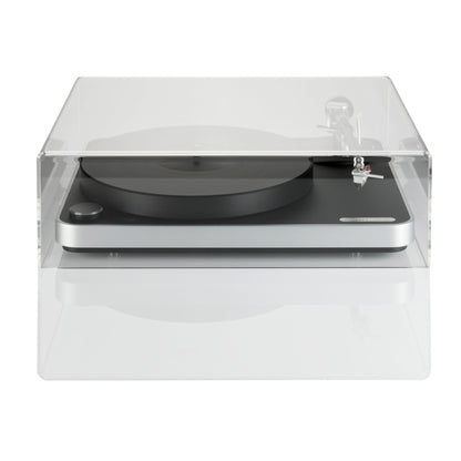Clearaudio concept Signature Plattenspieler Frontansicht mit geschlossener Acryl-Staubschutzhaube