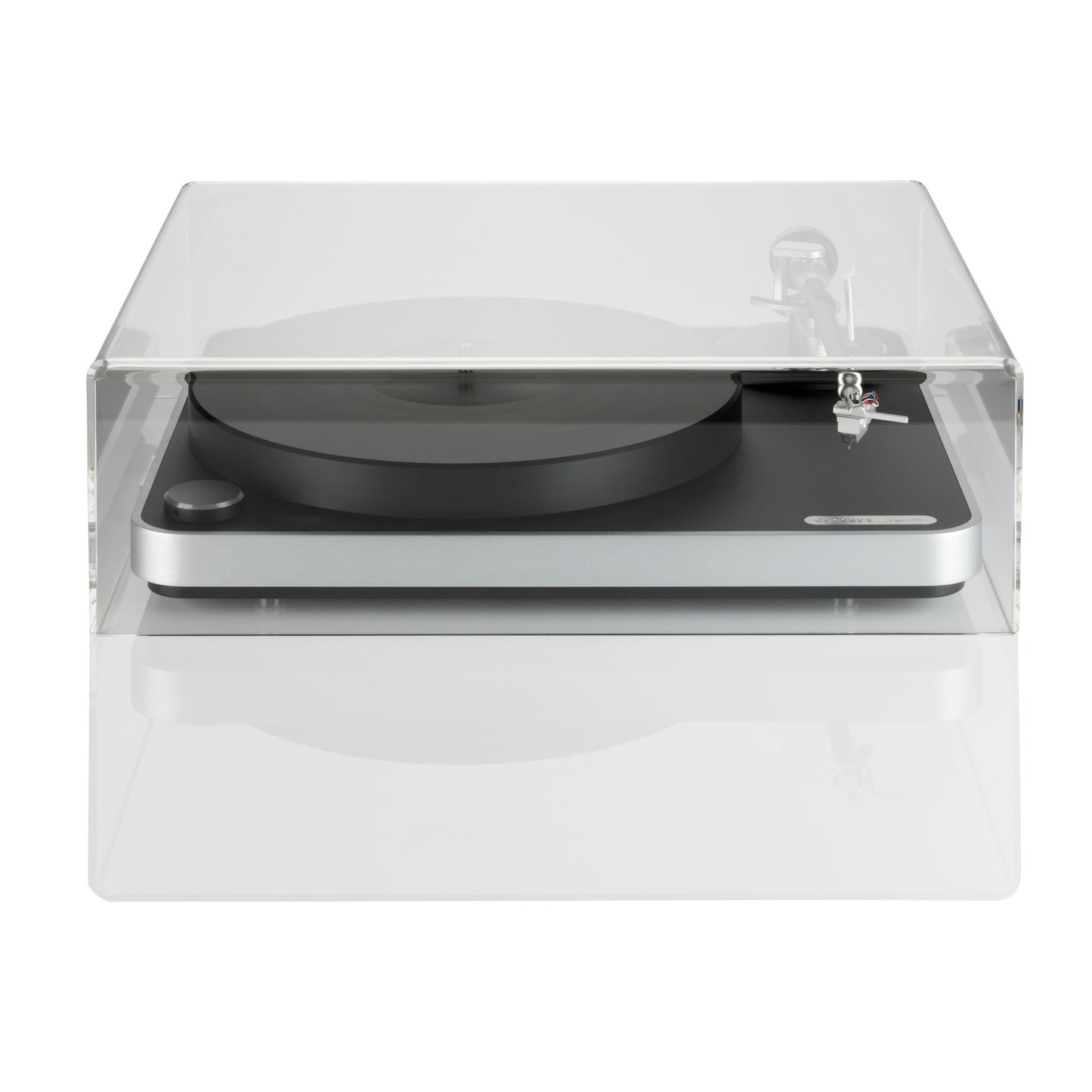 Clearaudio concept Signature Plattenspieler Frontansicht mit Acryl-Staubschutzhaube, Silber