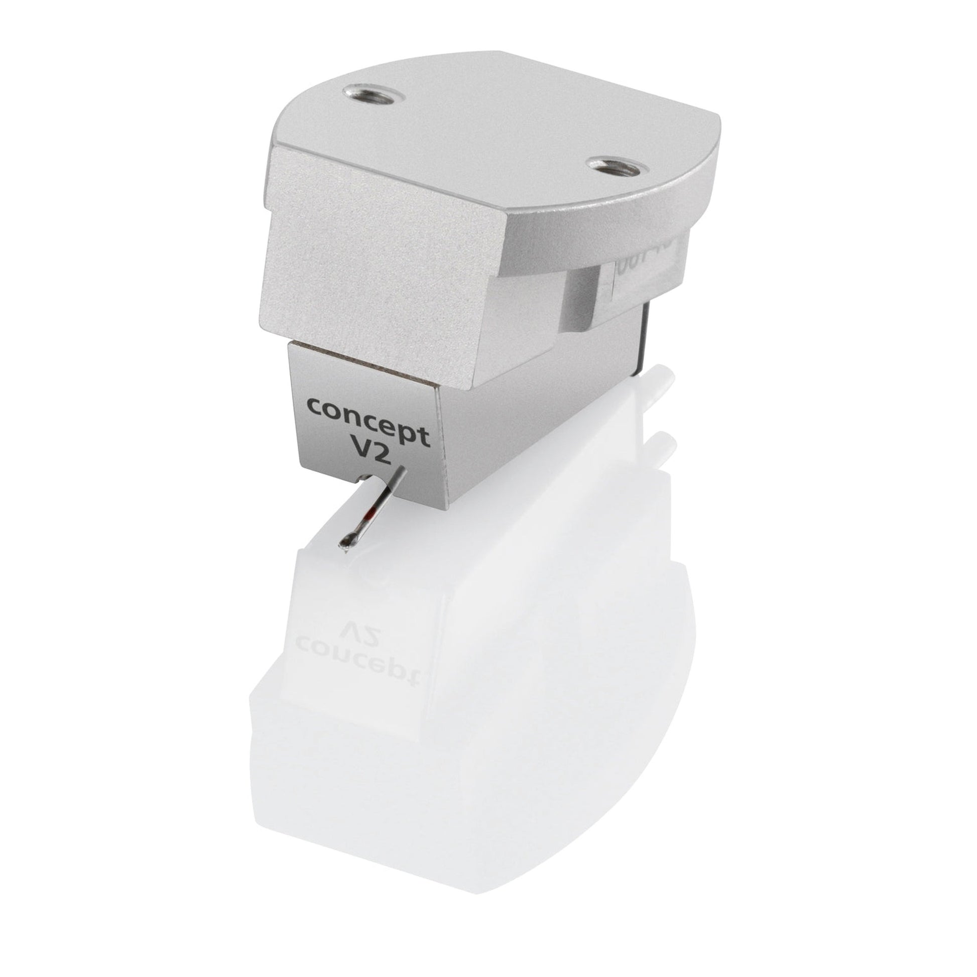 Clearaudio Concept V2 Moving-Magnet-Tonabnehmer Schrägansicht, Aluminiumgehäuse mit Nadelträger