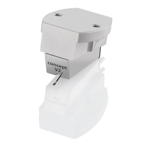 Clearaudio Concept V2 Moving-Magnet-Tonabnehmer Schrägansicht, Aluminiumgehäuse mit Nadelträger