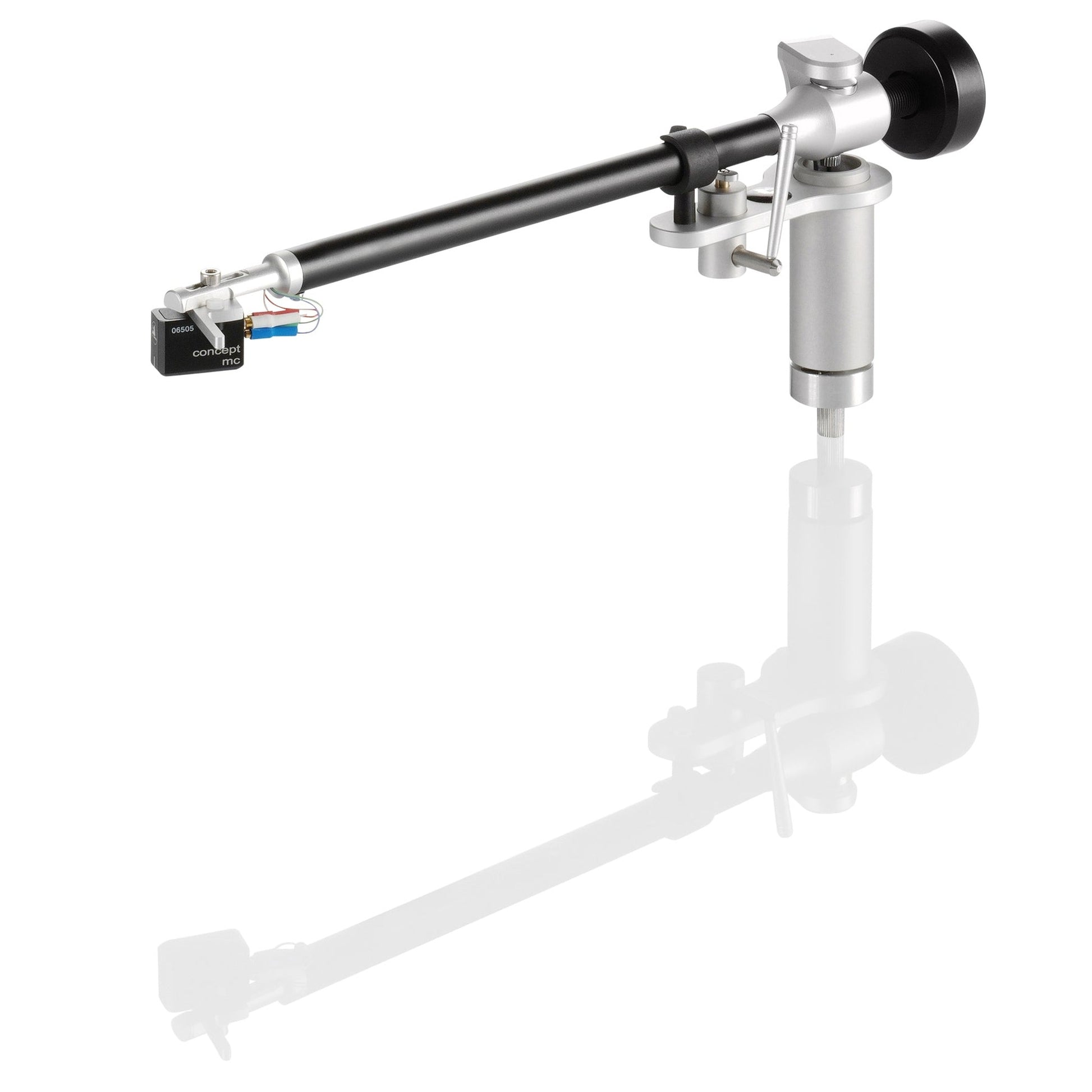 Clearaudio Concept Verify Aluminium-Tonarm in Schwarz Seitenansicht mit Magnetlager und Gegengewicht