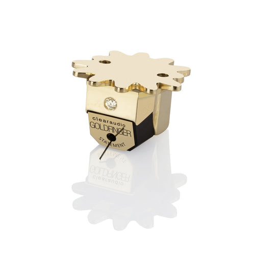 Clearaudio Goldfinger Statement V2.1 MC-Tonabnehmer Schrägansicht, vergoldetes Gehäuse mit Diamant