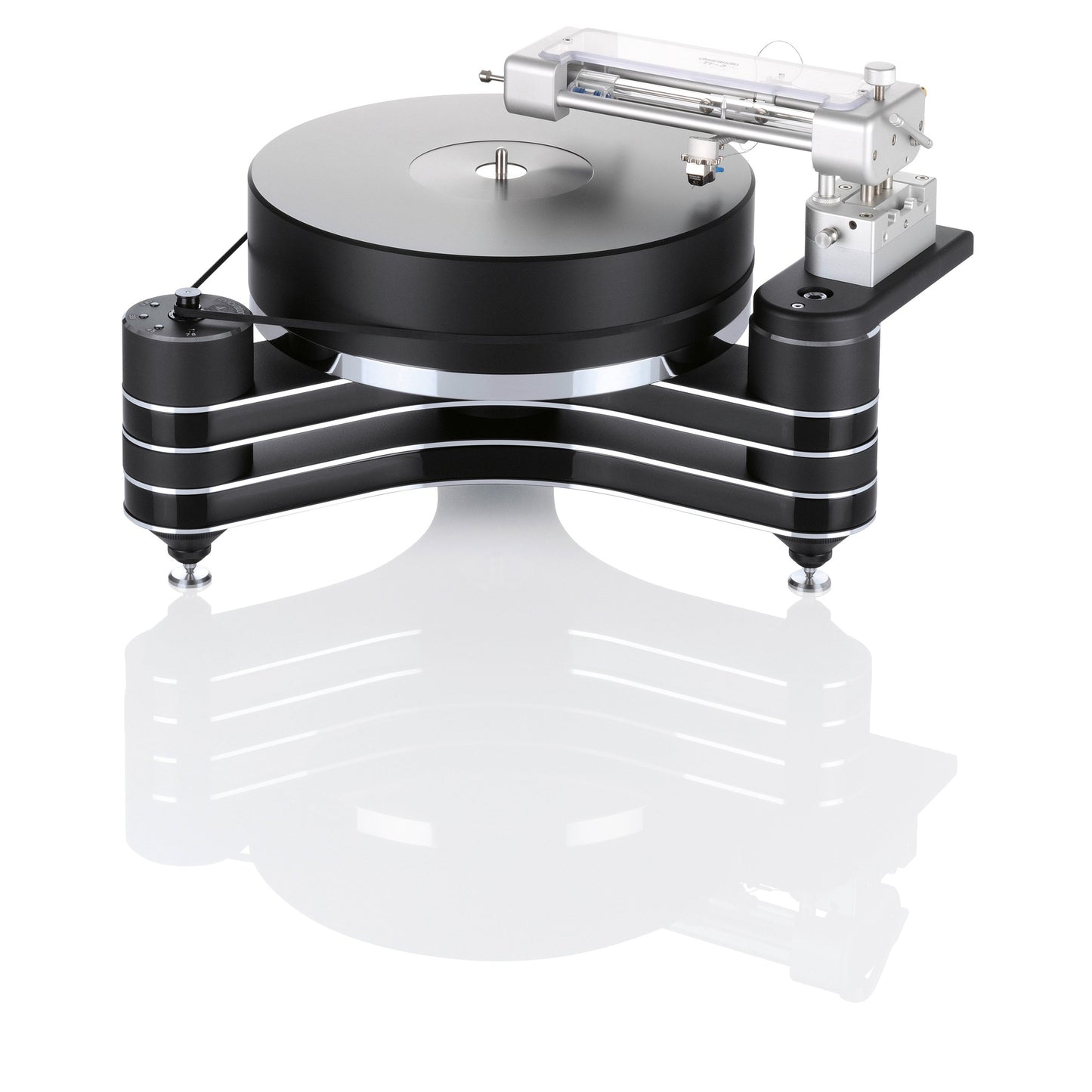 Clearaudio Innovation Basic Plattenspieler Schrägansicht in Schwarz mit Tangential-Tonarm
