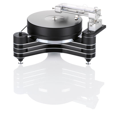Clearaudio Innovation Basic Plattenspieler Schrägansicht in Schwarz mit Tangential-Tonarm