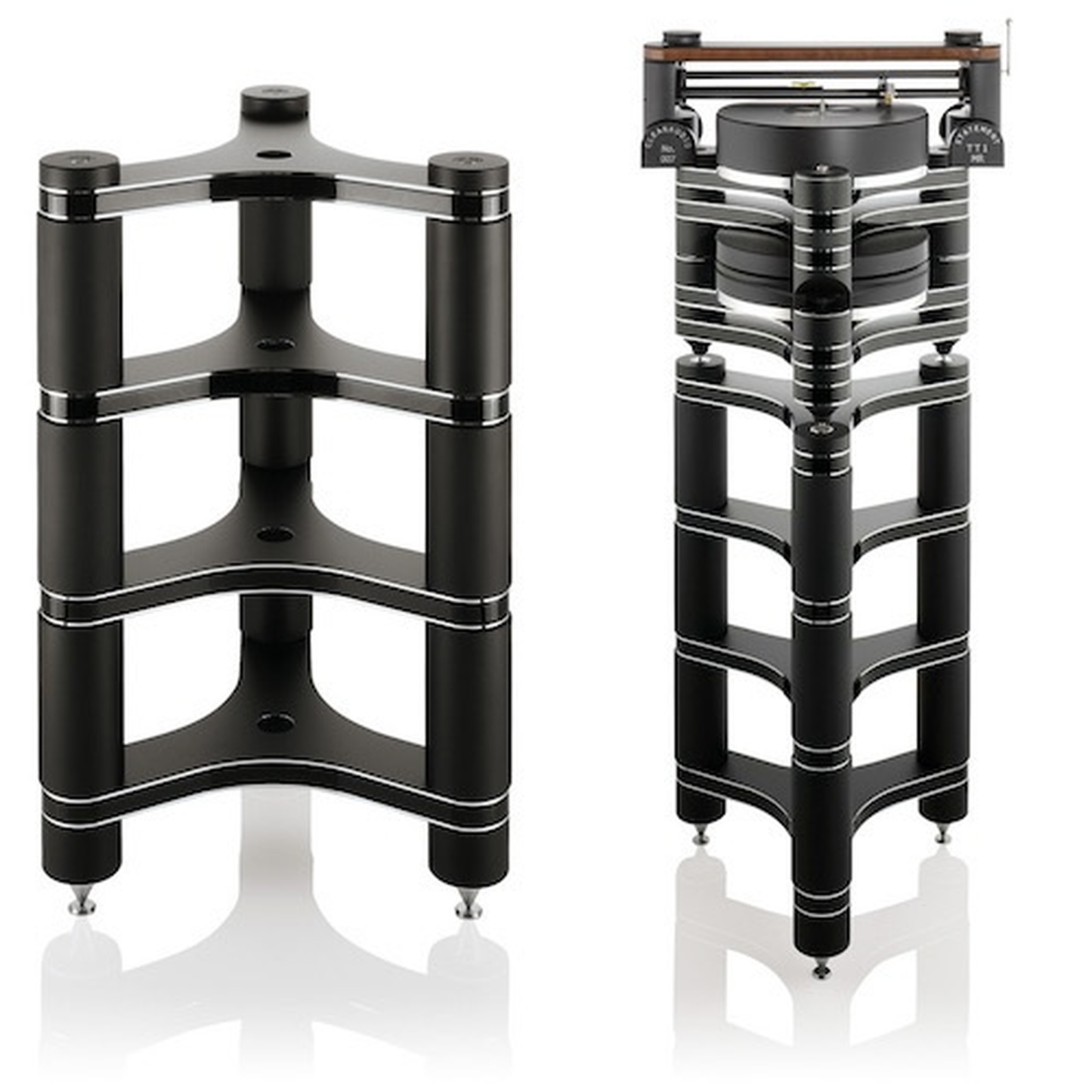 Clearaudio Innovation Series Stand HiFi-Rack Farbvariante Schwarz, rechts mit Plattenspieler bestückt