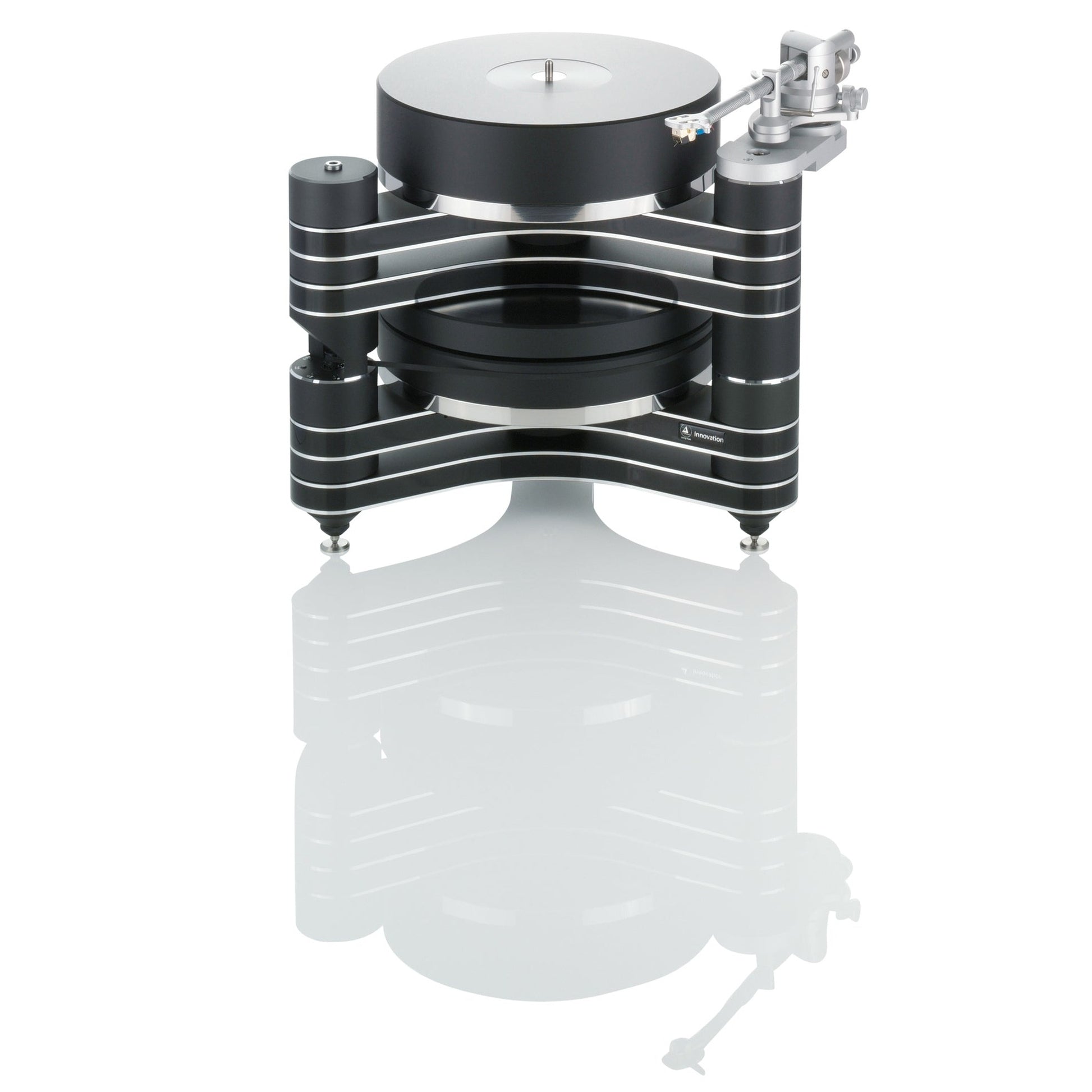 Clearaudio Master Innovation Plattenspieler Farbvariante Schwarz mit Drehtonarm und Aluminium-Ebenen