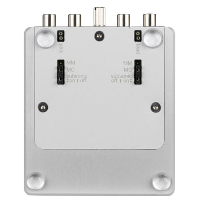 Clearaudio Nano Phono Headphone V2 Phono-Vorverstärker Unteransicht, Silber, Jumper für MM, MC und Subsonic