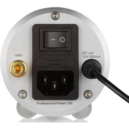 Clearaudio Professional Power 12V Netzteil Anschlussfeld silber, Netzschalter, IEC-Buchse, GND, DC-Ausgang
