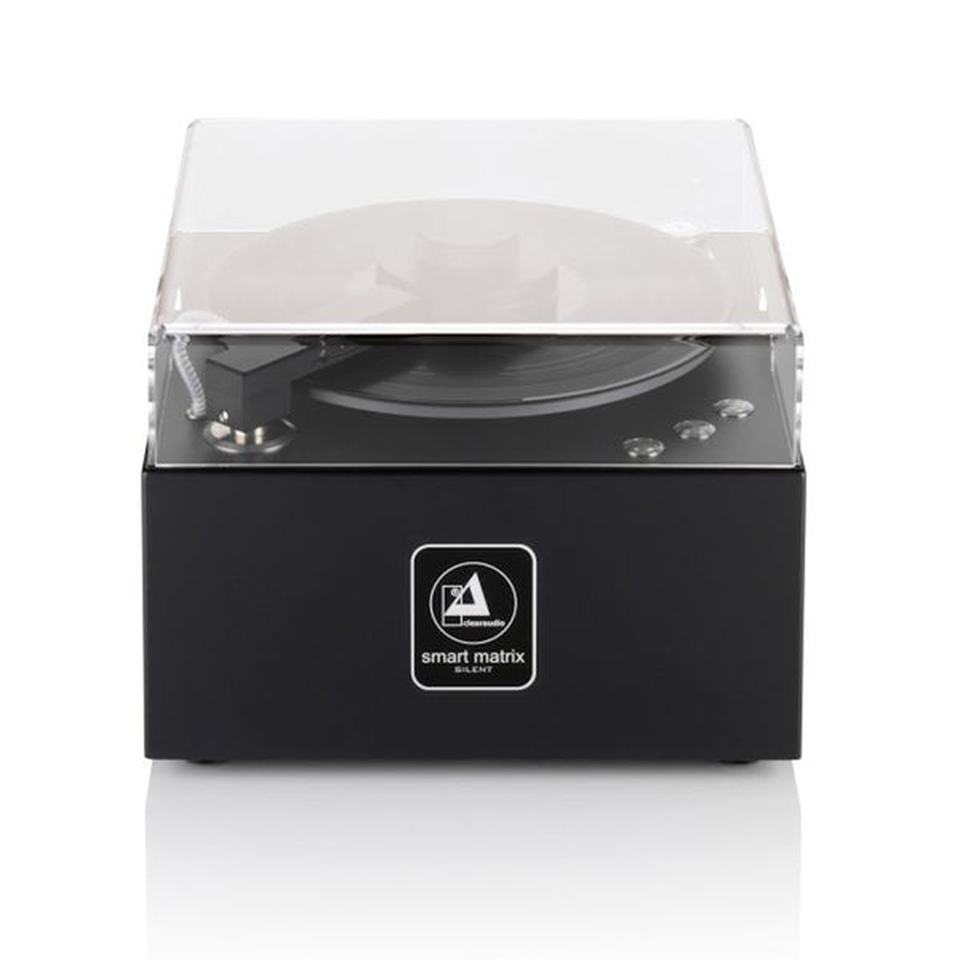 Clearaudio Smart Matrix Silent + Haube Plattenwaschmaschine Frontansicht mit Acrylhaube, Gehäuse Schwarz