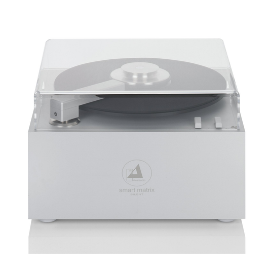 Clearaudio Smart Matrix Silent + Haube Plattenwaschmaschine Frontansicht mit Acrylhaube, Gehäuse Silber