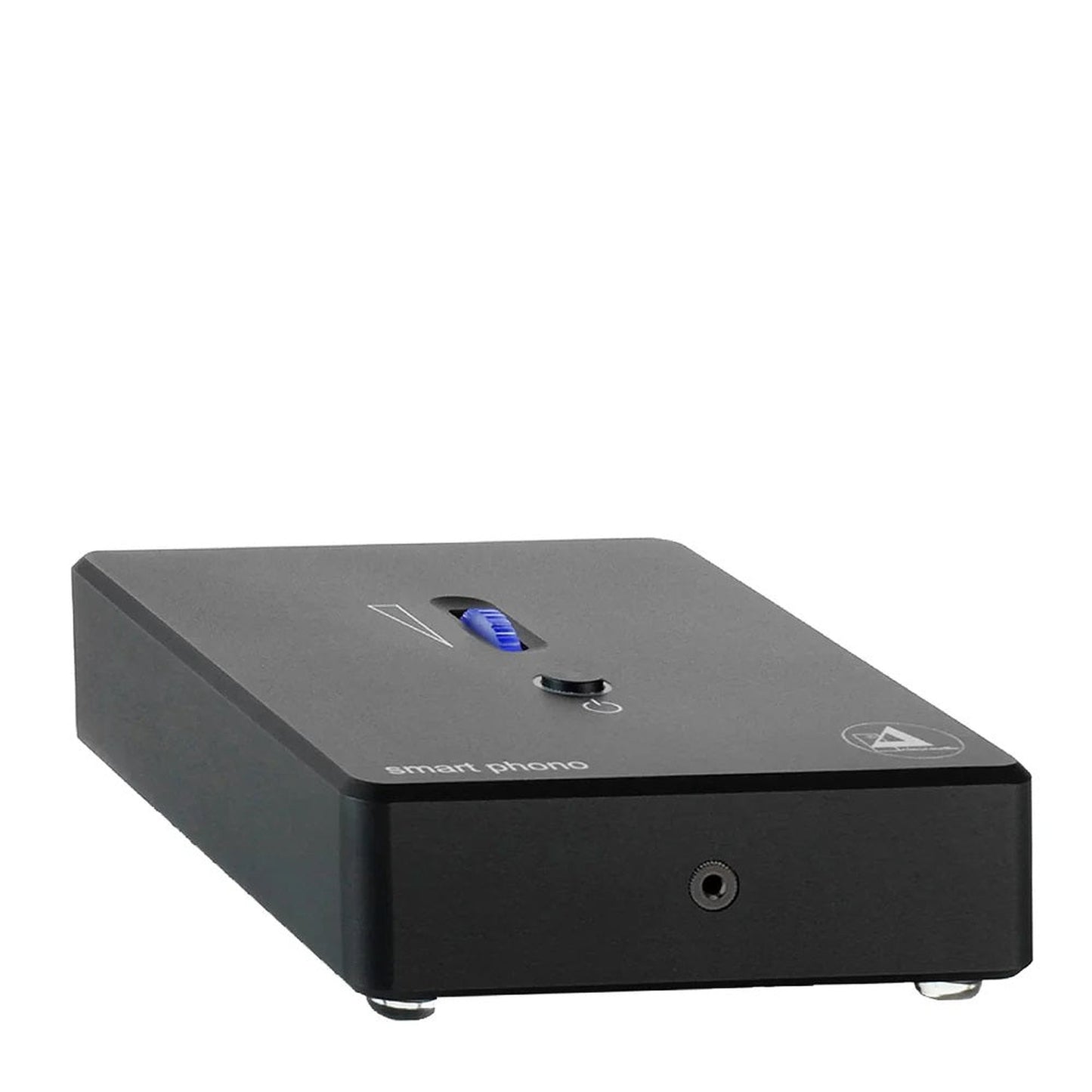 Clearaudio Smart Phono Headphone V2 Phono-Vorverstärker Schrägansicht, schwarz, mit Kopfhörerbuchse