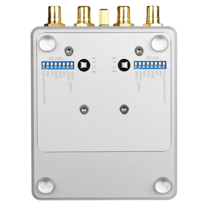 Clearaudio Smart Phono V2 Phono-Vorverstärker Unteransicht mit DIP-Schaltern für MC-Load und Subsonic-Filter