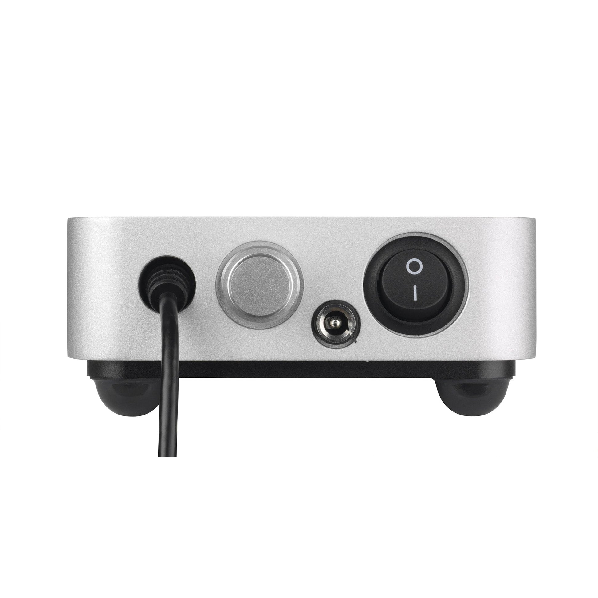 Clearaudio Smart Power 12V Akku-Netzteil Anschlussfeld silber, Netzschalter, DC-Buchse, Ladeanschluss