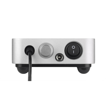 Clearaudio Smart Power 12V Akku-Netzteil Anschlussfeld silber, Netzschalter, DC-Buchse, Ladeanschluss