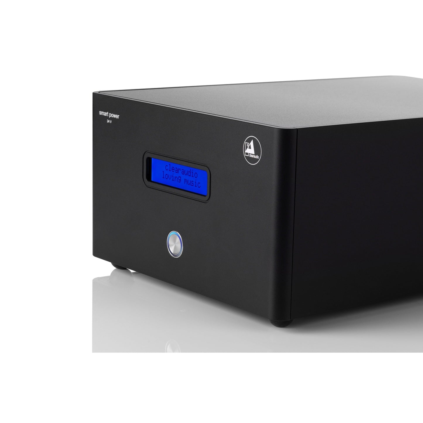 Clearaudio Smart Power 24V Ovation/Innovation Akku-Netzteil Schrägansicht von rechts, schwarz, Display