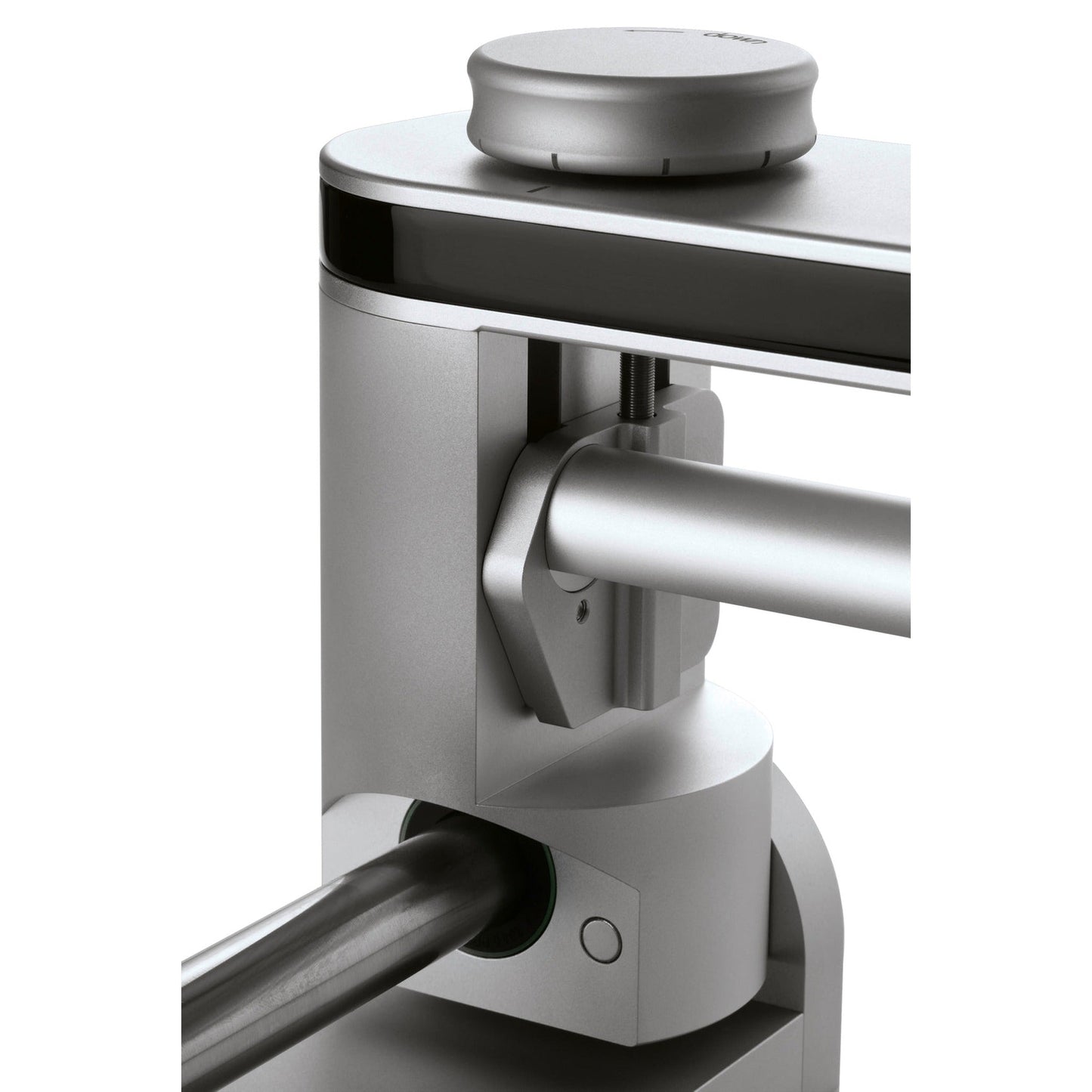 Clearaudio Statement TT1 MI Tangential-Tonarm Holz/Silber Detailansicht Lagerturm mit Führungsschiene