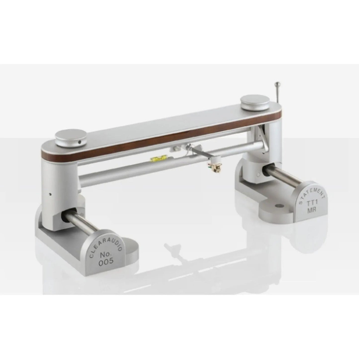 Clearaudio Statement TT1 MI Tangential-Tonarm in Holz/Silber, Schrägansicht mit montiertem Tonabnehmer