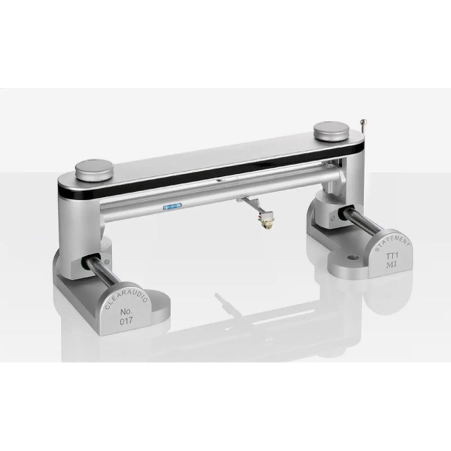 Clearaudio Statement TT1 MI Tangential-Tonarm in Schwarz/Silber, Schrägansicht mit montiertem Tonabnehmer