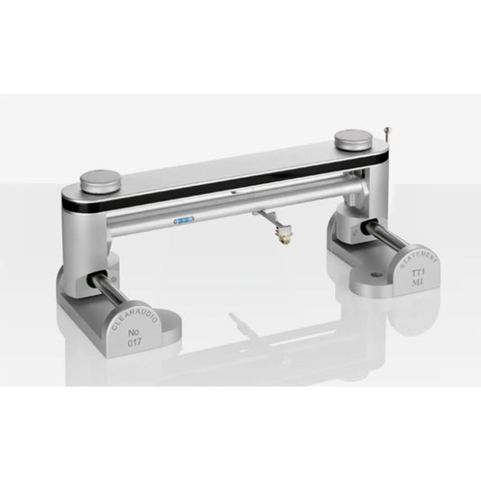 Clearaudio Statement TT1 MI Tangential-Tonarm in Schwarz/Silber, Schrägansicht mit montiertem Tonabnehmer